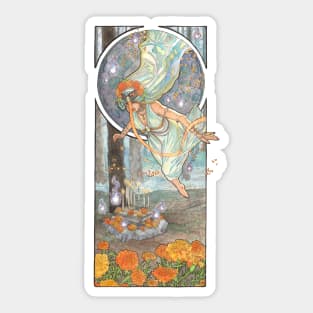 Lady of October with Opal and Marigolds Spirit Shrine Goddess Mucha Inspired Birthstone Series Sticker